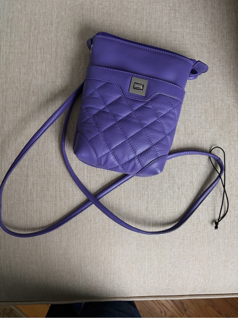 Quilted Purple Crossbody Phone Pouch with Turn-Lock